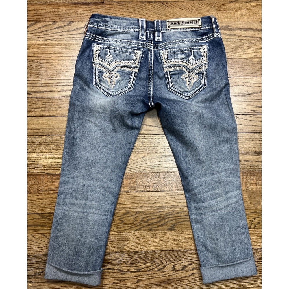Rock Revival Betty Jeans Women's‎ Skinny Blue Distressed Embellished Denim Sz 27